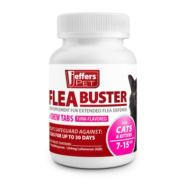 Jeffers Pet Flea Buster Chewable Tablets For Cats And Kittens 7-15 Lbs Tuna Flavor Supplements Monthly Cat Flea Support Made In Usa Easy To Feed Cat Tablets Travel Friendly - 6 Count