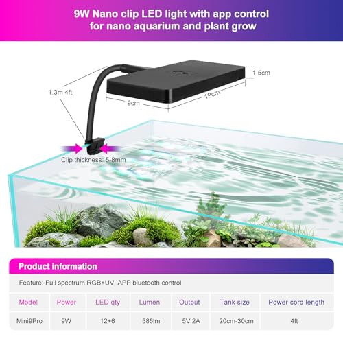 Jerepet Smart 9W Aquarium Led Light Nano Clip Lamp For Aquarium Plant GrowthRgb Full Spectrum Aquarium LightApp Control Adjustable Terrarium Light
