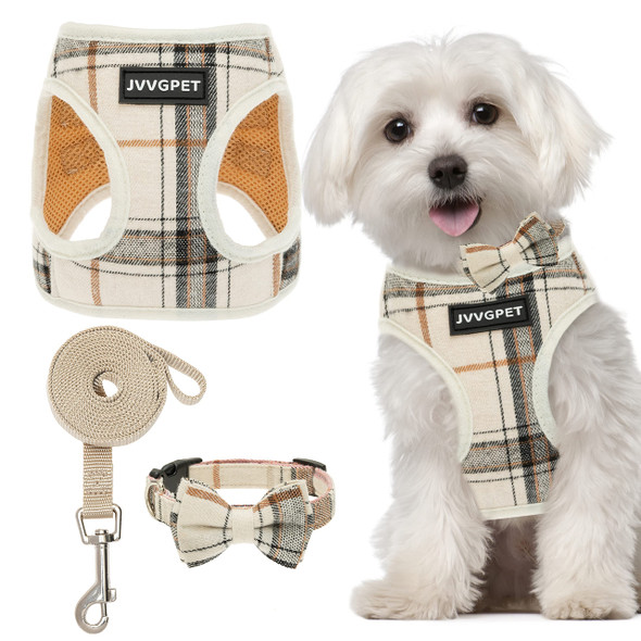 Jvvgpet Dog Harness For Small Dogs - Plaid No Pull Dog Vest Harness And Leash Set - Step In Reflective Adjustable Soft Mesh Full Body Dog Harness For Walking Running Training...