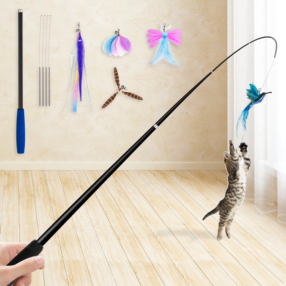 Jxfukal Latest Cat Toys 2 In 1 Spring Cat Wand Toy With 2Pcs Ultra-Long Cat Teaser 4Pcs Spring Steel Wire & 5Pcs Feather Refills For Kitty Kitten Indoor Cats Accessories