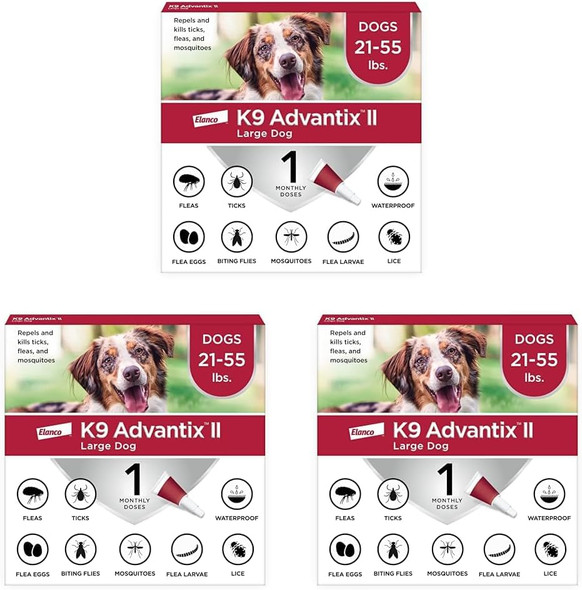 K9 Advantix Ii Large Dog Vet-Recommended Flea Tick & Mosquito Treatment & Prevention Dogs 21-55 Lbs. 1-Mo Supply
