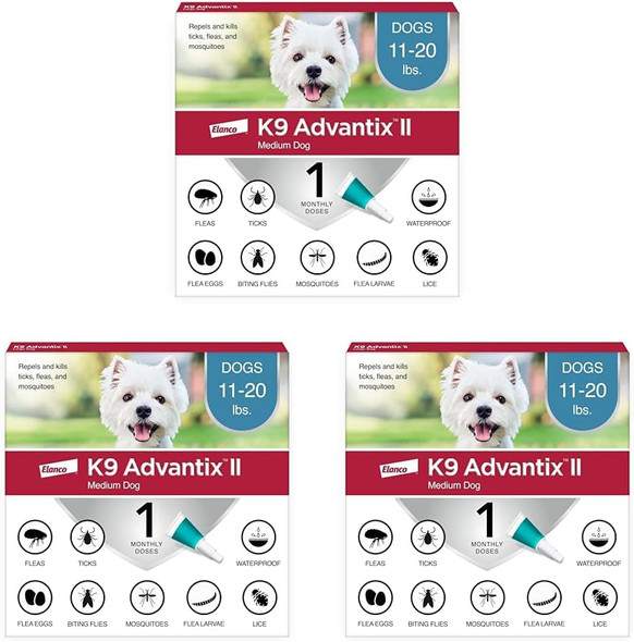 K9 Advantix Ii Medium Dog Vet-Recommended Flea Tick & Mosquito Treatment & Prevention Dogs 11-20 Lbs. 2-Mo Supply