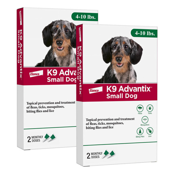 K9 Advantix Flea Tick & Mosquito Prevention For Dogs 4-10 Lbs. Flea Drops For Small Dogs Apply Monthly 2 Treatments