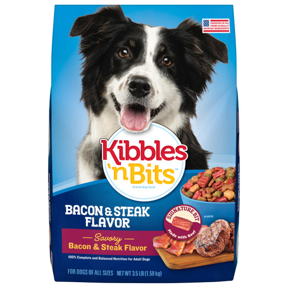 Kibbles 'N Bits Dry Dog Food Savory Bacon & Steak Flavor For Adult Dogs 16 Lb. Bag