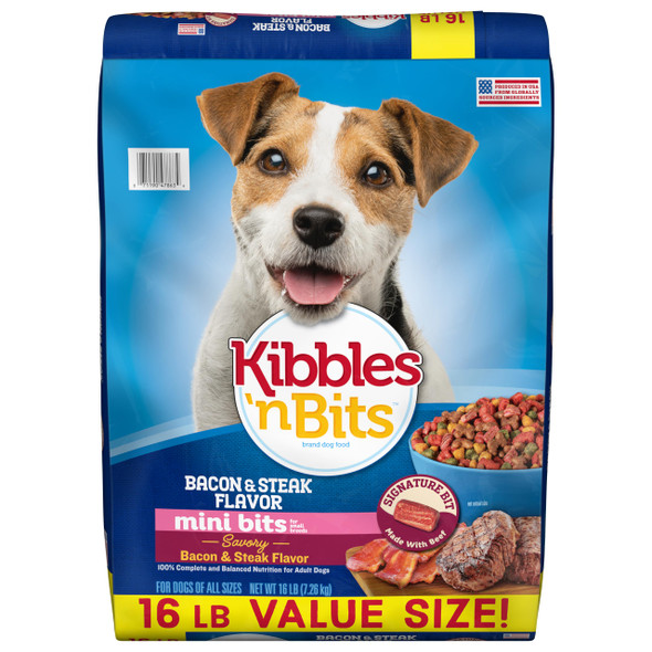 Kibbles 'N Bits Kibbles n Bits Mini Bits Small Breed Dry Dog Food Savory Bacon & Steak Flavor For Adult Dogs 16 Lb. Bag
