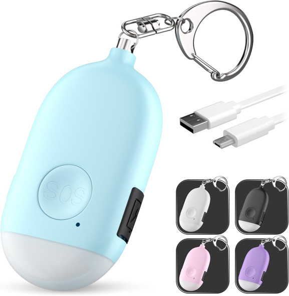 Rechargeable Self Defense Keychain Alarm – 130 dB Loud Emergency Personal Siren Ring with LED Light – SOS Safety Alert Device Key Chain for Women, Kids, Elderly, and Joggers by WETEN (Blue) Rechargeable Self Defense Keychain Alarm – 130 dB Loud Emergency Personal Siren Ring with LED Light – SOS Safety Alert Device Key Chain for Women, Kids, Elderly, and Joggers by WETEN (Blue)