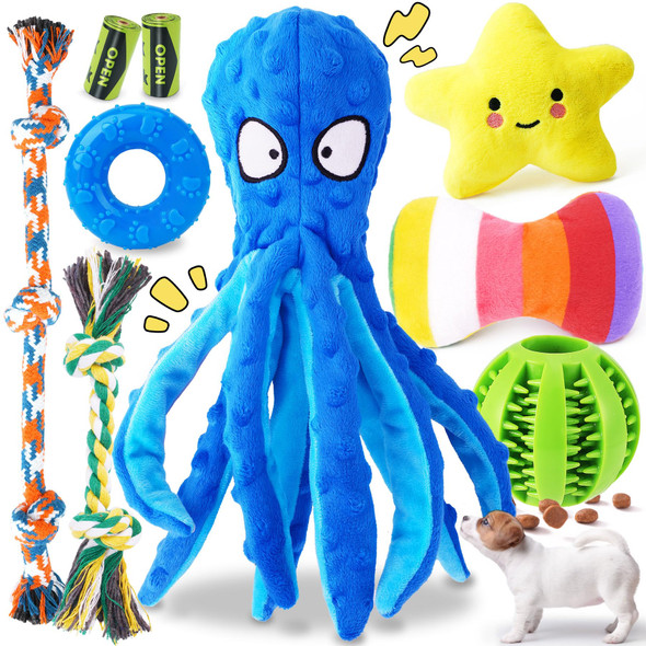 Kipritii 9-Pack Interactive Puppy Dog Toys For Small Dogs No-Stuffing Squeaky Octopus-Shaped Toy Cute Plush & Engaging Chew Toys For Puppy Teething To Keep Them Busy