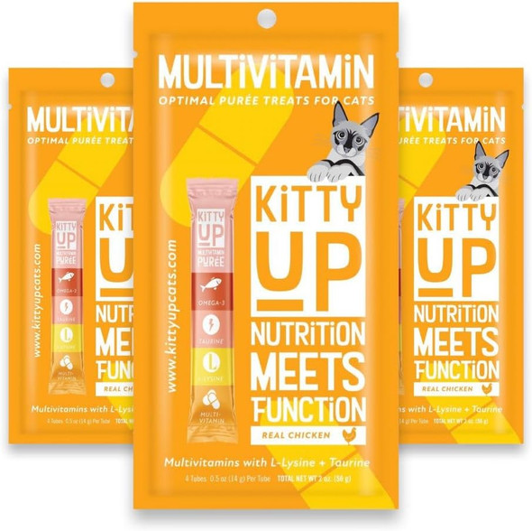 Kitty Up Lickable Cat Treats - All Natural Chicken Puree Tubes With Lysine & Taurine Grain- Wet Treats For Indoor Cats & Kittens (12 Pack)