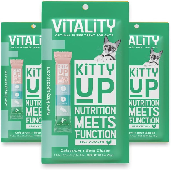 Kitty Up Lickable Cat Treats - All Natural Chicken Puree Tubes With Lysine & Taurine Grain- Wet Treats For Indoor Cats & Kittens (12 Pack)