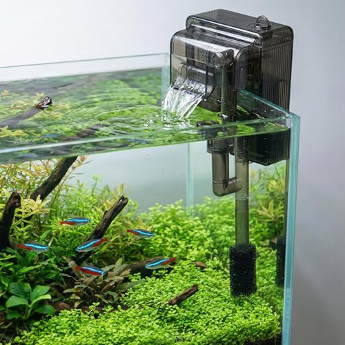 Kzs Slim Aquarium Filter 42 Gph Small Fish Tank Filter For 2.5 To 5 Gallon Tanks Adjustable Flow Pre-Filter Sponge For Betta Shrimp Turtle Nano Reef Ideal Fish Tank Pump