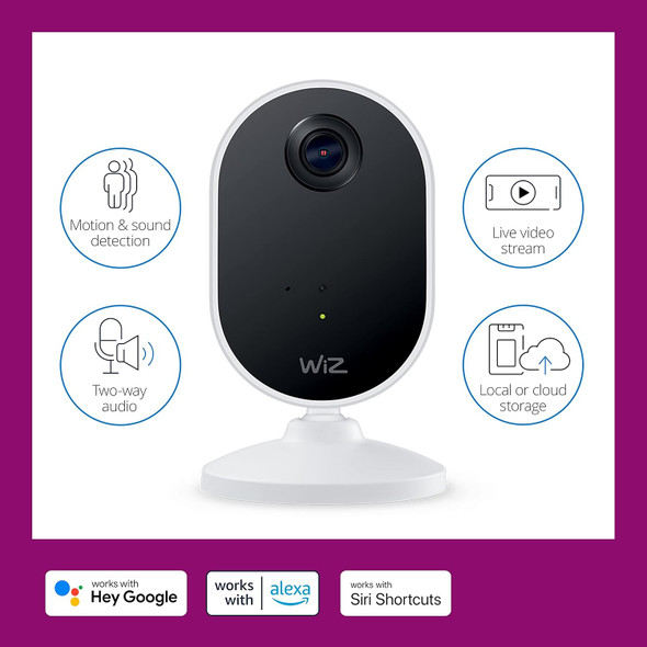 Wiz Indoor Security Camera - 1080P Hd Video - Full-Duplex Audio - Activate With Motion - Control With App - Works With Alexa- Google Assistant And Siri Shortcuts- Bluetooth Compatible- No Hub Required