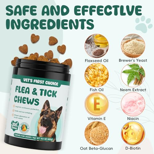 Lhqr Flea And Tick Prevention For Dogs Chewable Natural Oral Flea And Tick Treatment Dog Flea Chews Support Skin & Digestive Supplement For Puppies & All Breeds 200 Pcs
