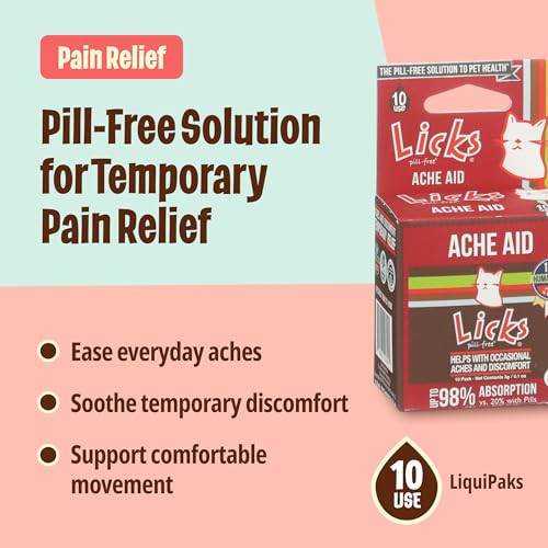 Licks Pill- Cat Ache Aid - Turmeric And Ginger Cat Supplements - Cat Health Supplies & Pain Relief - Gel Packets - 10 Use