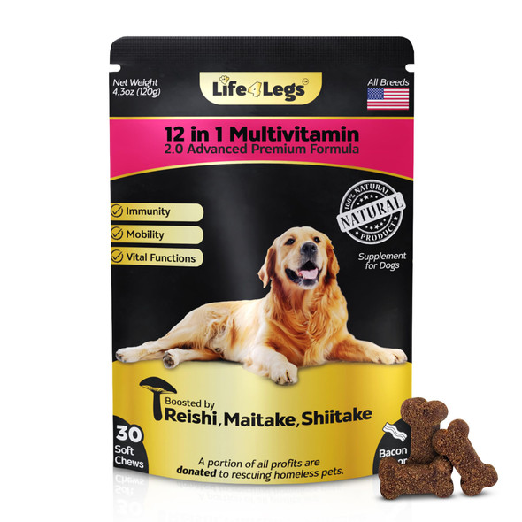 Life4Legs Soft Chews Dog Vitamins & Supplements - Dog Multivitamin - Hemp Oil Glucosamine Chondroitin Hip And Joint Support Health Skin & Coat Digestion & Immune Booster Heart Probiotics