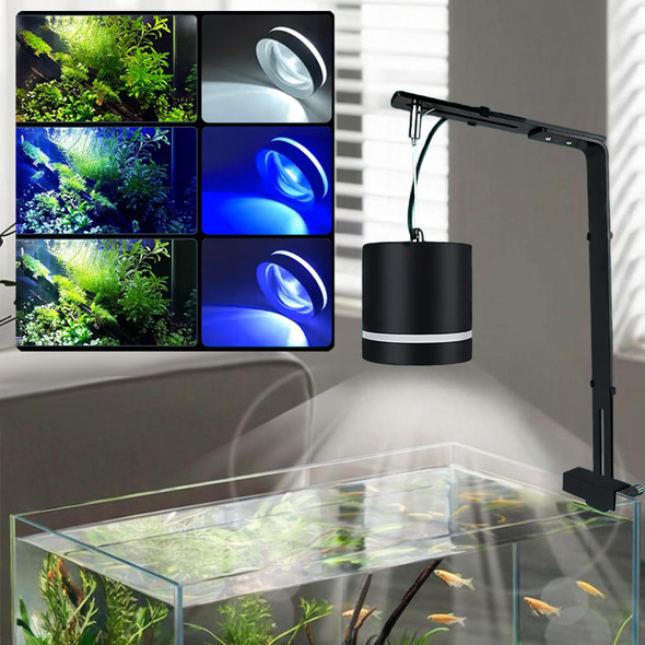 Liyaoli Led Aquarium Light - Clip On Full Spectrum Fish Tank Light With Adjustable Height For Planted Tanks Coral Reef Saltwater/Freshwater 3 Color Modes - White/Blue/Combo (Black)