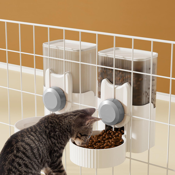 Luismia Hanging Cage Automatic Food Water Dispenser Detachable Auto Gravity 1L Self-Feeding Feeder And Waterer Set Crate Auto Feeder Dish For Puppy Cats Ferret Bunny Guinea Pig Small Pets (Grey)