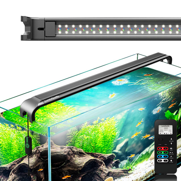 Luminpacific Led Aquarium Light With Remote Ip67 Waterproof Freshwater Planted Grow Light Full Spectrum Fish Tank Light With Timer Dimmable Rgb+W Appearance High Performance (12-17Inch)