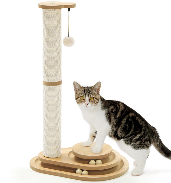 Made 4 Pets Made4Pets Cat Scratching Post Cat Scratcher Kitten Toys For Indoor Cats Wooden Ball Track Two-Layer Modern Sisal 17.7" Tall Scratch Post Interactive Toy With Dangling Ball
