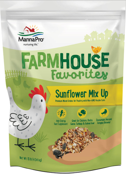 Manna Pro Farmhouse Favorites Sunflower Mix Up Premium Grains For Poultry Made With Non-Gmo Purple Corn High Energy Poultry Feed Supplement 10Lb Bag