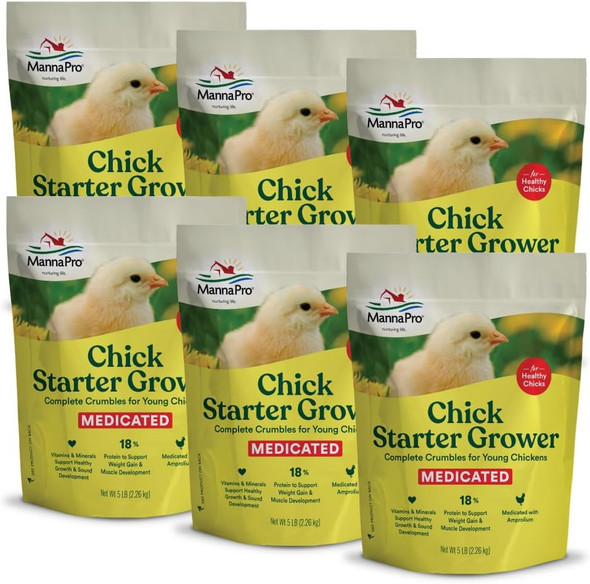 Manna Pro Medicated Chick Starter Grower Feed High Protein Crumbles With Amprolium For Coccidiosis Prevention Complete Chicken Feed For Baby Chicks And Pullets For Healthy Growth 5 Lb Bag