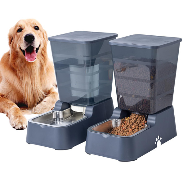 Meikuler Automatic Dog Cat Feeder And Water Dispenser SetWaterer And Gravity Food Feeder For Small & Medium Dogs Cats PuppiesLarge Capacity 1 Gallon X 2 (Green)