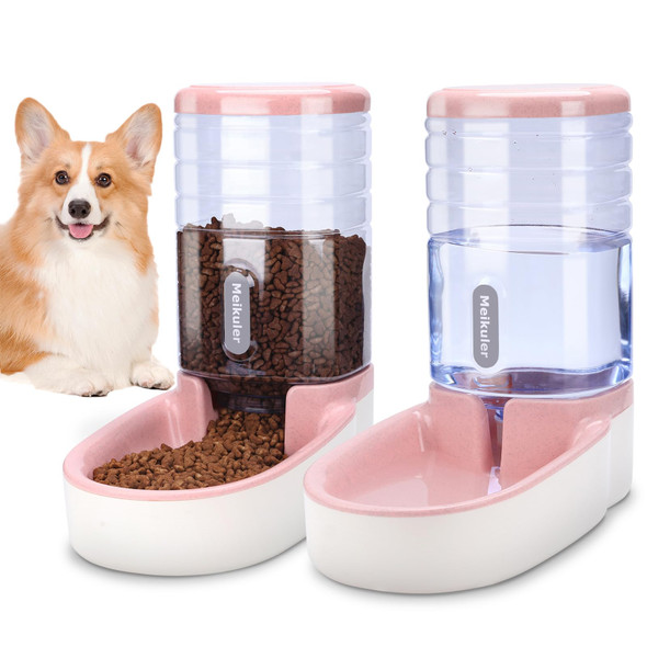 Meikuler Automatic Dog Cat Feeder And Water Dispenser SetWaterer And Gravity Food Feeder For Small & Medium Dogs Cats PuppiesLarge Capacity 1 Gallon X 2 (Green)