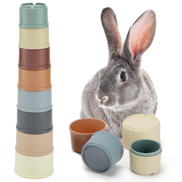 Mewtogo 8 Pcs Stacking Cups For Bunny - Multi-Colored Reusable Rabbits Bunny Toys Of Different Sizes Safe Plastic Nesting Toys For Guinea Pig Hamster S Hiding Food And Playing