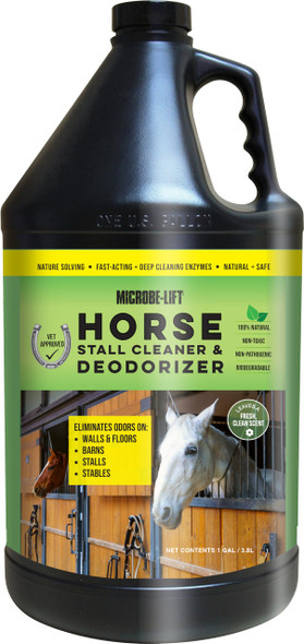 Microbe-Lift Horse Manure & Urine Eliminator 1 Gallon Concentrated Formula For Waste & Bedding Safe For Horses Feed & Water Areas Freshens Stalls Barns & Bedding