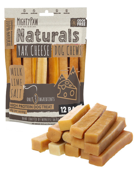 Mighty Paw Yak Cheese Dog Chews All-Natural Long Lasting Hard Chew For Aggressive Chewers High Protein Odor- Dog Treat 3 Ingredient Natural Yak Chews For Large Dogs (4 Pack)