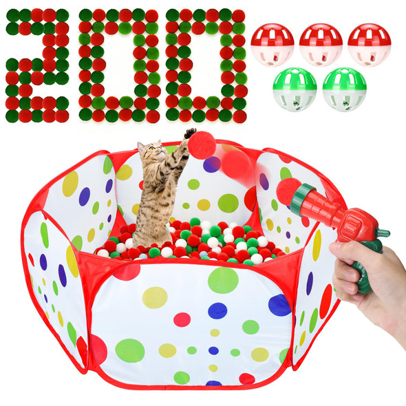 Mity Rain 102Pcs Cat Ball Launchers & Pom Pom Balls Interactive Cat Toy Set Safe Soft Plush Kitten Toys For Indoor Cats Fun Kitten Toys For Endless Active Play (Christmas)