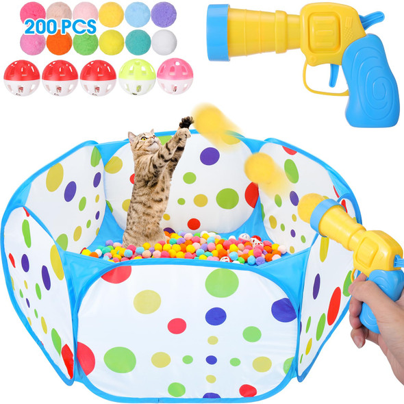Mity Rain 102Pcs Cat Ball Launchers & Pom Pom Balls Interactive Cat Toy Set Safe Soft Plush Kitten Toys For Indoor Cats Fun Kitten Toys For Endless Active Play (Christmas)