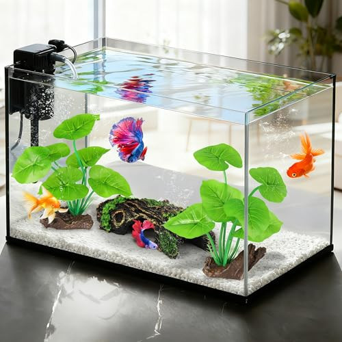 Mylifeunit Fish Tank Decor Silk Aquarium Plants And Hollow Tree Trunk Decor For Betta Goldfish Turtle Reptile Decoration