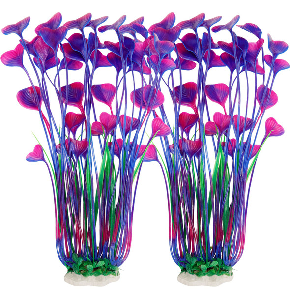 Mylifeunit Aquarium Plants 2 Pack Tall Plastic Plants For Fish Tank Decorations 15.75 Inches (Pink)