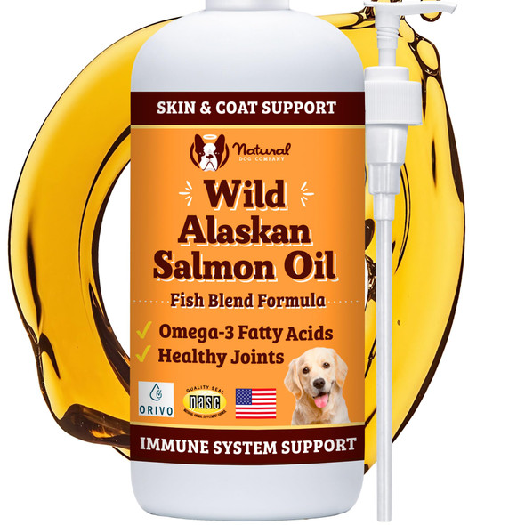 Natural Dog Company Wild Alaskan Salmon Oil Formula With Omega 3 Fish Oil For Dogs Supplement Skin & Coat Dog Oil Itchy Relief Immune Support For Joints & Heart Liquid Food Topper 16 Oz.