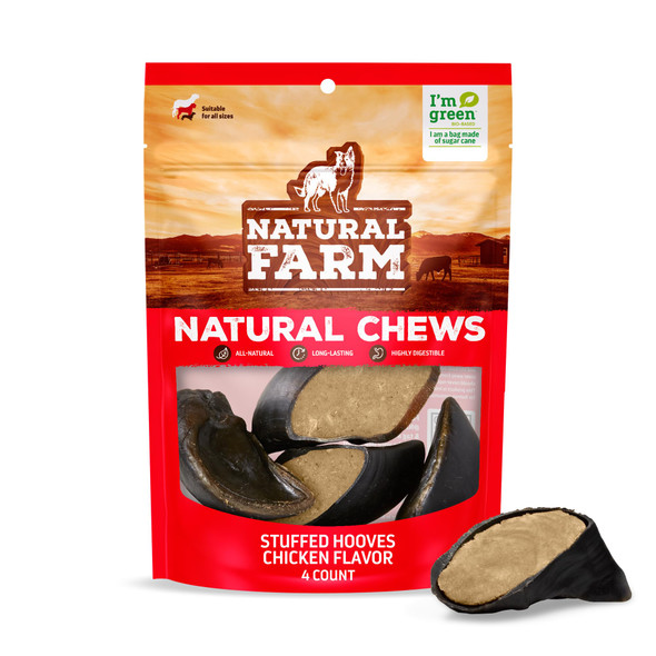 Natural Farm Bacon & Cheese Flavor Filled Cow Hooves For Dogs (4-Pack) Long-Lasting Natural Hoof Beef Bone Treats Best For Small Medium & Large Dogs