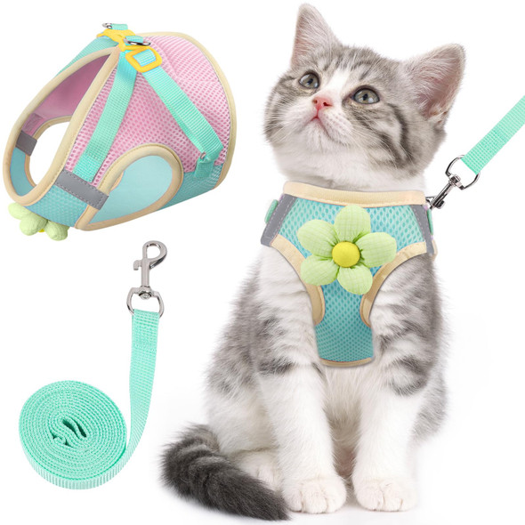 Ncmama Cat Harness And Leash Set For Walking Escape Proof Adjustable Kitten Harness Breathable Mesh With Reflective Strips Harness With Flower For Kitty Puppy Bunny
