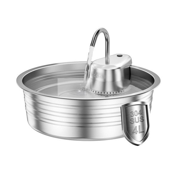 Neatfieo Cat Water Fountain Stainless Steel - 135Oz / 4L Large Capacity Pet Water Fountain For Cats Indoor - Ultra-Quiet Pump For Cats Dogs Water Bowl Dispenser - Pets Feeding & Watering Supplies