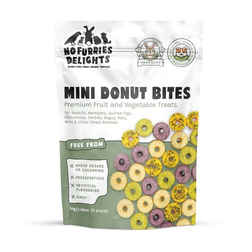 No Furries Delights 100% All Natural Treat For Rabbit Hamster Guinea Pig Chinchilla Pet Rat Mice 15Pcs Mini Donuts Variety Pack (30G)