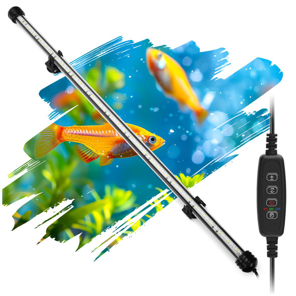 Novique Led Submersible Aquarium Light 4W Underwater Fish Tank Light With Blue White&Blue And White Three Light Modes Timer Automatic On/Off And Dimmer Brightness Adjustable (7.5Inch)