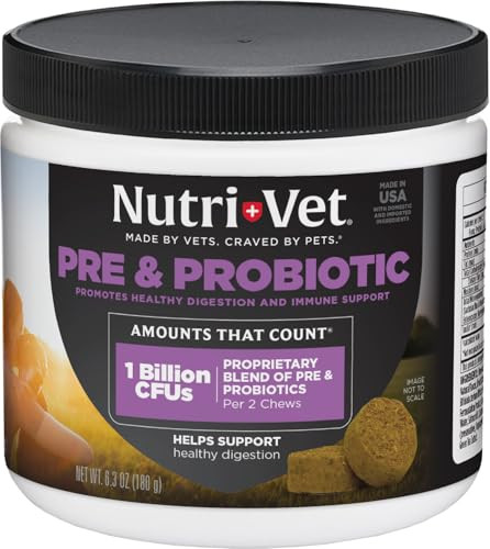 Nutri-Vet Pre & Probiotics For Dogs Digestive Support Upset Stomach Puppy Probiotic Pet Vitamins And Supplements Dog Probiotics Liver & Cheese Flavor 120 Soft Chews