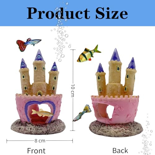 Odebyata Small Cartoon Aquarium Castle Decor Mini Cute Pink Castle Hide Cave Hideouts For Small Fishes Shrimp Crab Fish Larvaes Cichlid Princess Style Castles Statue Birthday Party Table Decor - 11 X 8 Cm