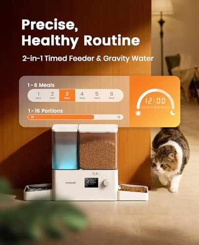Oneisall Automatic Cat Feeder And Water Dispenser Cat Food Dispenser 36Cups/8.5L 2-In-1 Large Capacity 5L Cat Feeder And 3.5L Gravity Water Dispenser For Pets Timed Cat Feeder For Dry Food