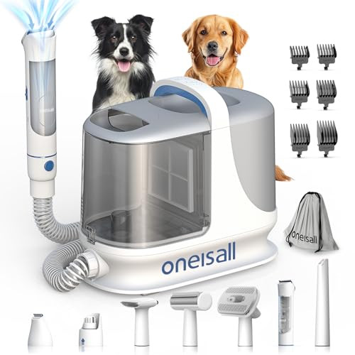 Oneisall Dog Grooming Vacuum 13000Pa Powerful 3L Dust Cup Pet Vacuum With Clipper Nail Grinder & Shedding Brush 7 In 1 Dog Grooming Kits Quiet Large Capacity 3 Suction Levels Bm3