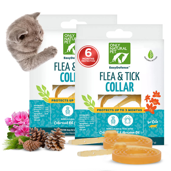 Only Natural Pet Easydefense Non-Toxic Flea & Tick Cat Collar. Single Collar Protects For 3 Months(Pack Of 3)