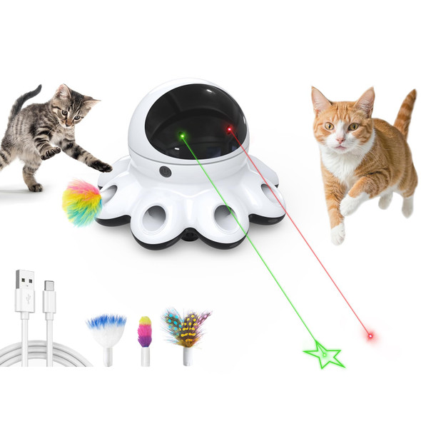 Orsda Cat Laser Toy 2-In-1 Interactive Automatic Motion Activated Moving 8 Holes Whack A Mole Feather Usb Rechargeable Electronic Smart Sensor Kitten Toys For Indoor Exercise
