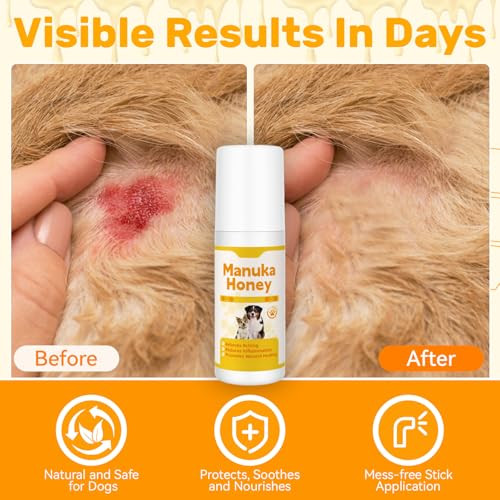Ourea Manuka Honey For Dogs Hot Spot & Wound Care Spray Promotes Wound Healing Soothes Itching & Inflammation Natural Skin Care Spray For Dog Safe Easy To Use 3.38 Oz Bottle