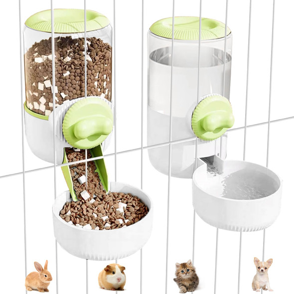 Outamateur 0.9L Hanging Automatic Cat Water Dispenser 1.3L Auto Gravity Pet Feeder Cage Cat Dog Food And Water Dispenser Set For Kitten Puppy Bunny Guinea Pig (Gray)