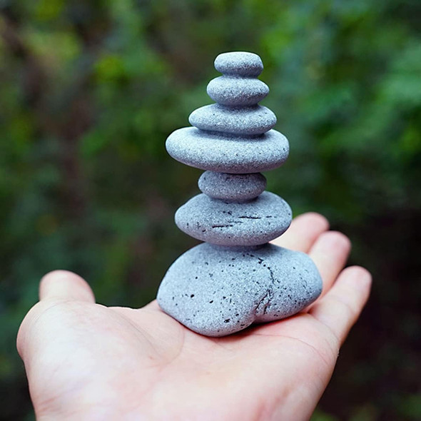 Owmell Balanced Stones Cairn Statue Garden Decor Stacked Zen Rock Stone Small Fish Tank Decoration Micro Landscape Decor - Cairn