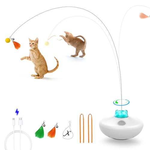 Oxawo Interactive Cat Toys Cat Exercise Tumbler Rechargeable Cat Toys For Indoor Cats Spin Butterfly Game Teasing Kitty Extra Long Feather Wand (P33 Cat Toys)