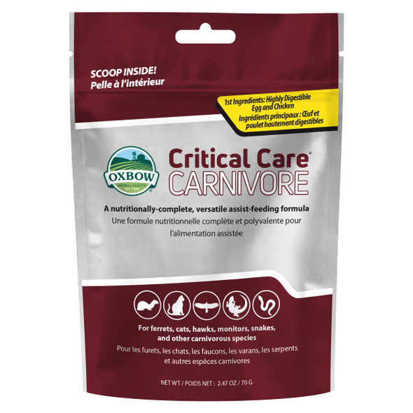 Oxbow Critical Care Carnivore Made With Whole Egg & Dried Chicken Assist Feeding Formula For Carnivores Cat Supplements Ferret Food Recovery Small Animal Pet Products Made In Usa 70 Gram Bag